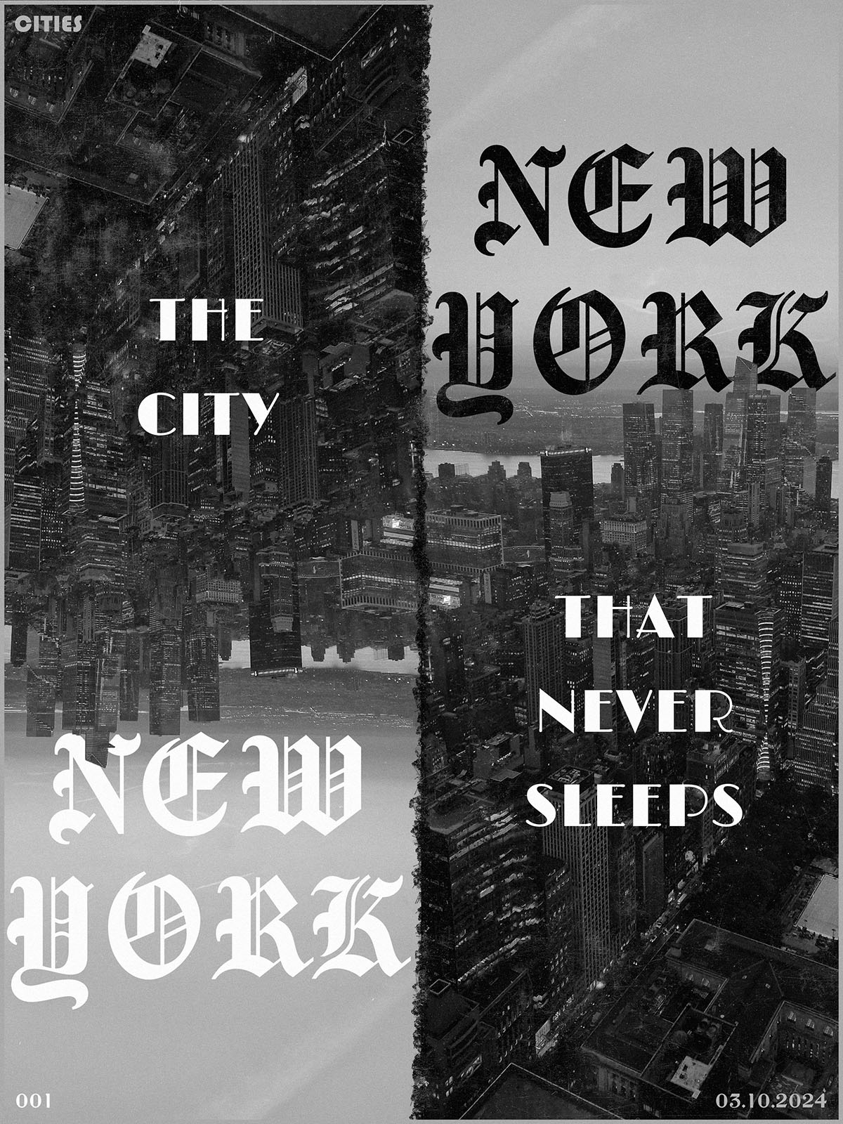 This picture shows a mockup design of the New York city poster. The poster is designed by Sara Vukman and features a photograph of the New York skyline with a unique visual style.